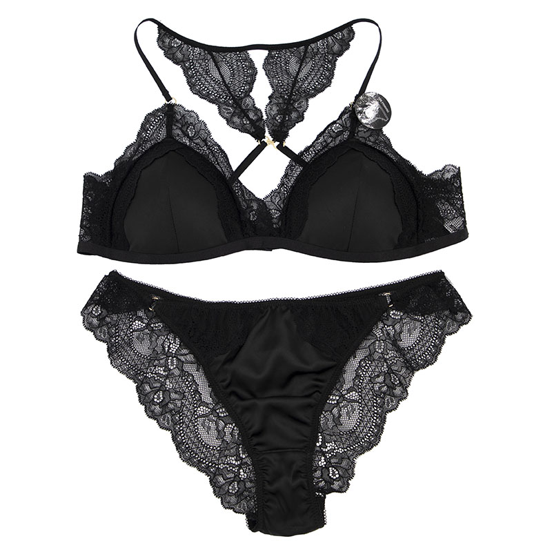 Ladies Black Satin And Lace Lingerie