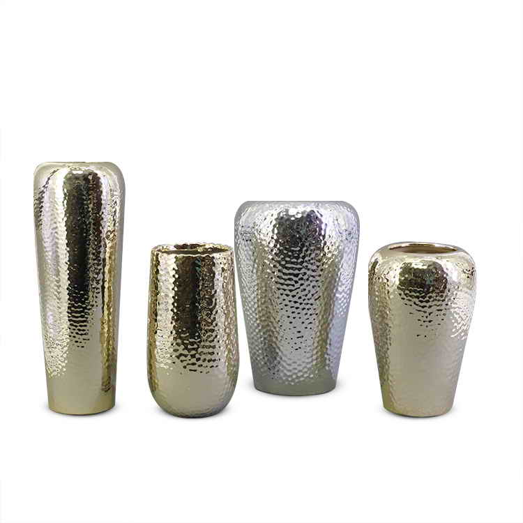Hammered Electroplated Ceramic Vase Set