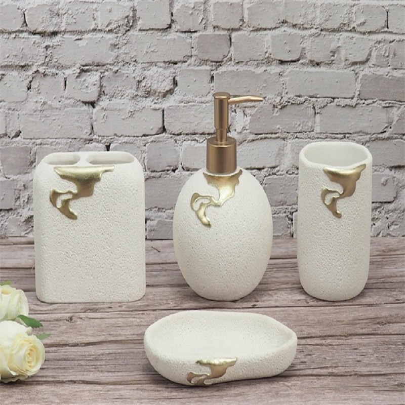 Phụ kiện phòng tắm bằng nhựa Đá trắng Đá vàng Trang trí thân thiện với môi 4 Bộ phụ kiện phòng tắm