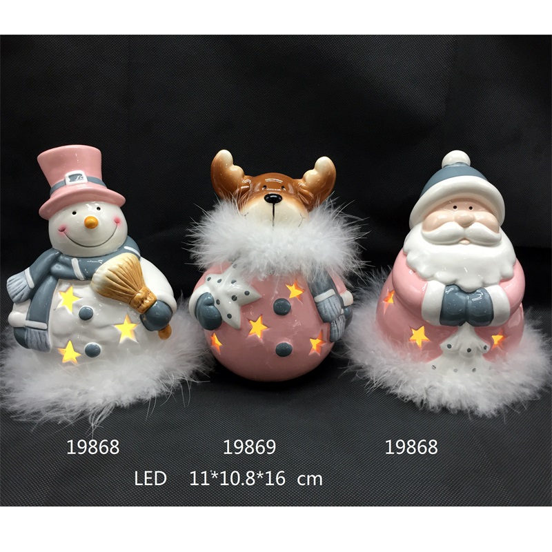 Santa và người tuyết và hươu có đèn LED và lông vũ, màu thời trang