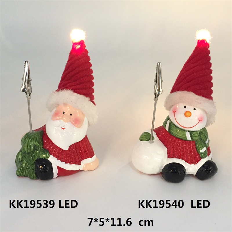 Chủ thẻ Santa và người tuyết bằng gốm với đèn LED