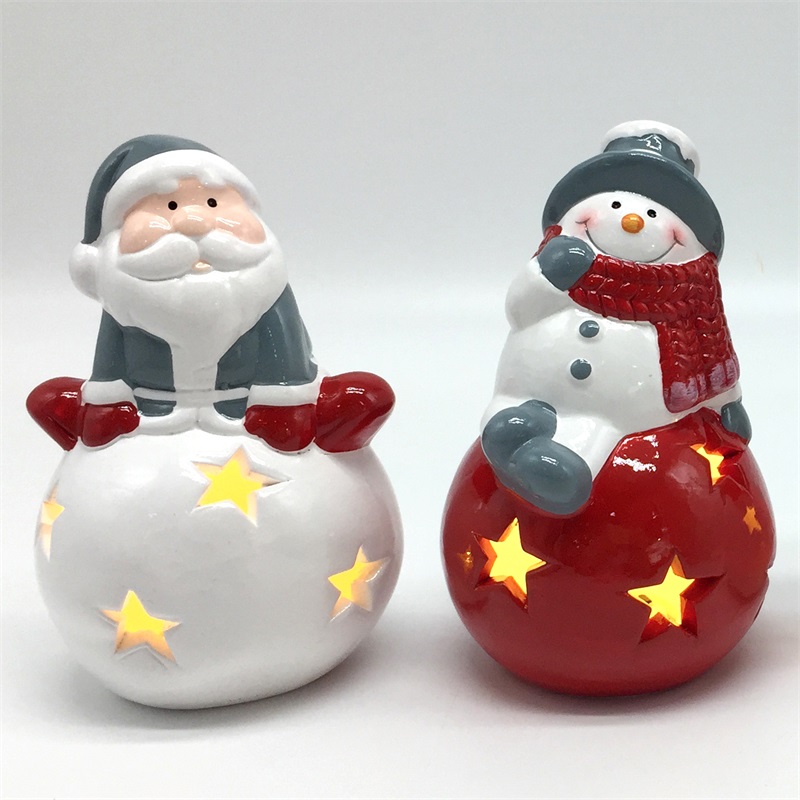 Santa gốm và người tuyết với đèn LED với màu Classica