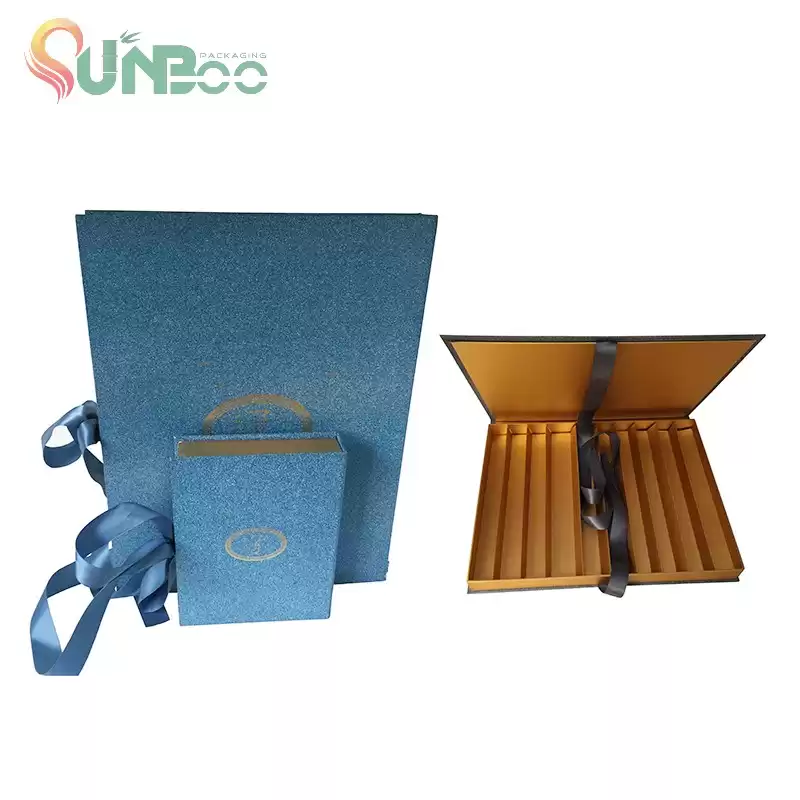 Hộp sô cô la màu xanh dễ thương với ruy băng đẹp-SP-BOX053
