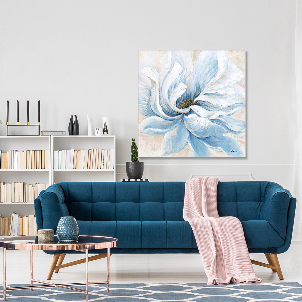 Trang trí nội thất màu xanh hoa vẽ tay acrylic vẽ tranh vải