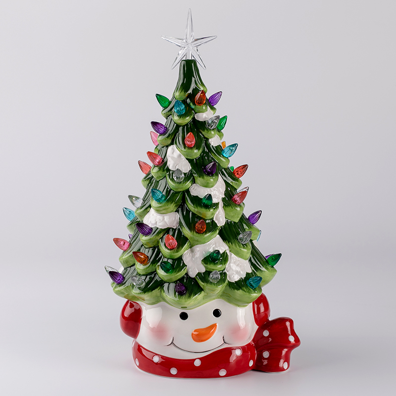 Trang trí gốm sứ sáng Giáng sinh Người tuyết Santa và cây Giáng sinh