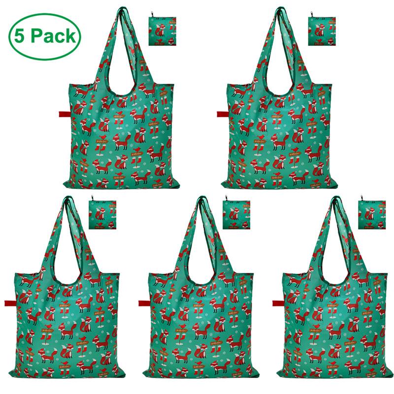 Túi mua sắm có thể gập lại có thể gập lại thân thiện với môi trường với Zip Pouch 5 Packs